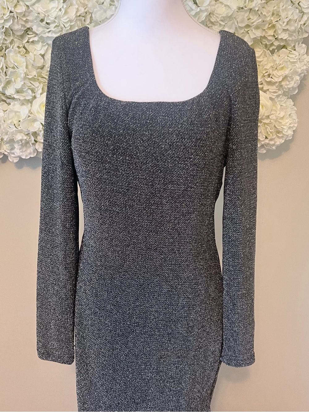 Shapellx Square Neck Long-Sleeve Sparkle Maxi Dress Gown - Black - Picture 8 of 14
